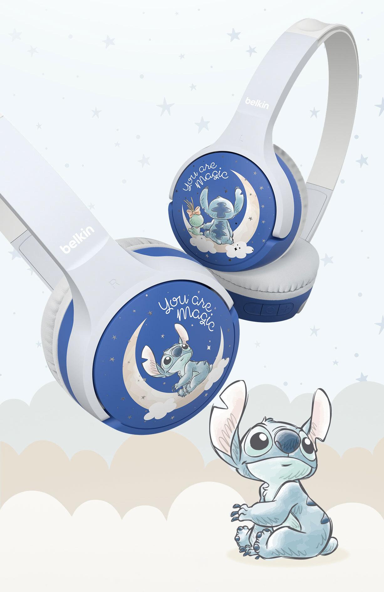 SoundForm Mini頭戴式兒童無線耳機有史迪仔圖案。