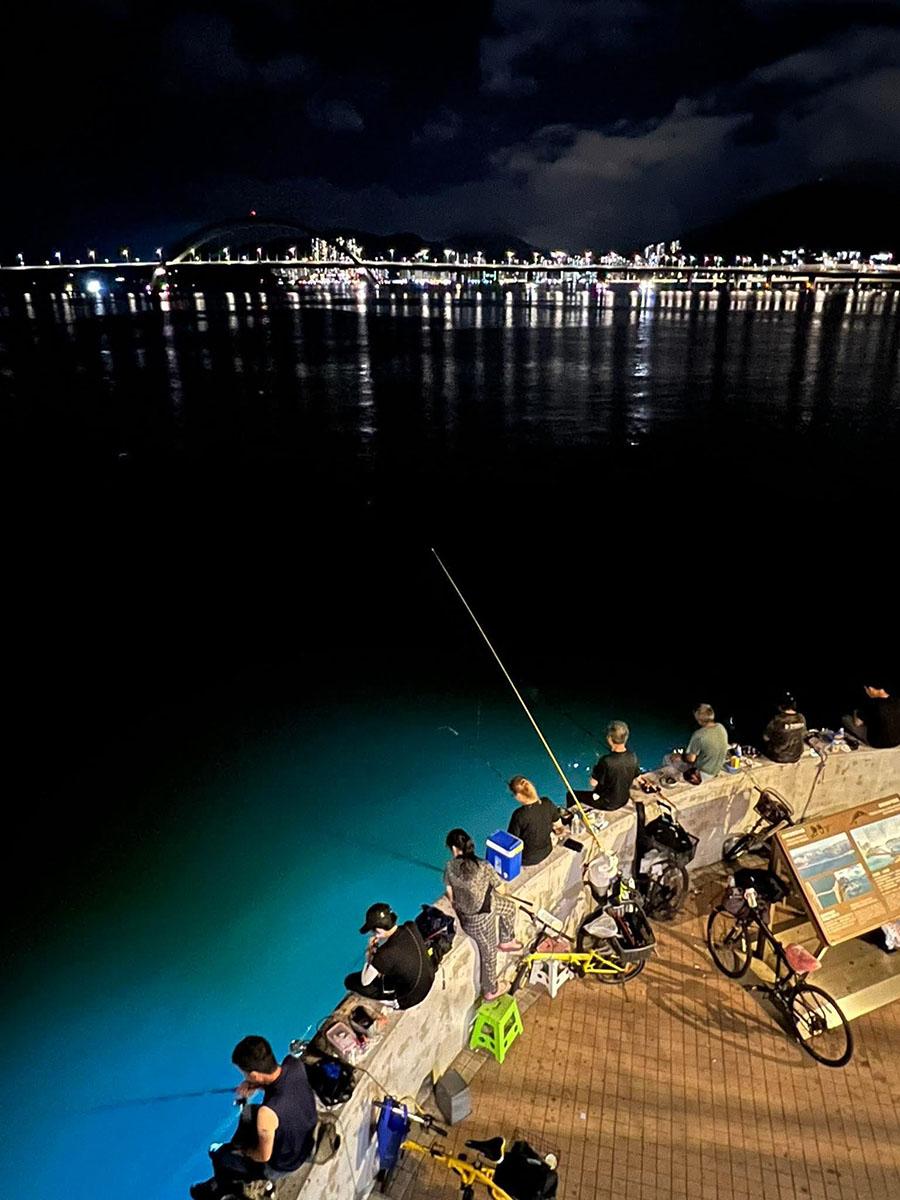 將軍澳海濱長廊近期吸引不少釣友釣魷魚。(網民Andy Wong@FB群組「將軍澳主場」)