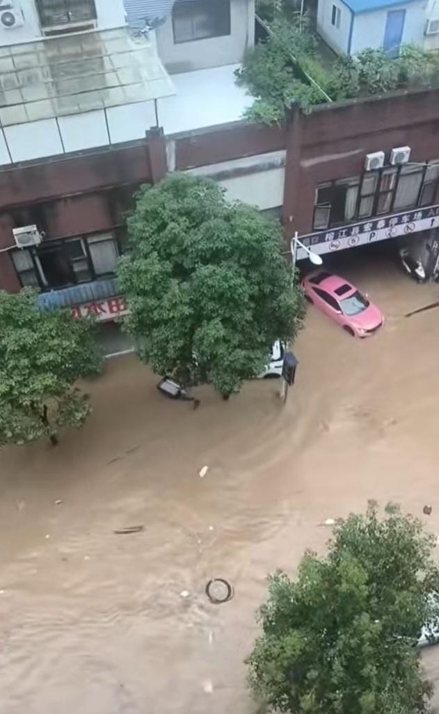 居民拍下趙姓女子私家車被洪水圍困情況。(互聯網)