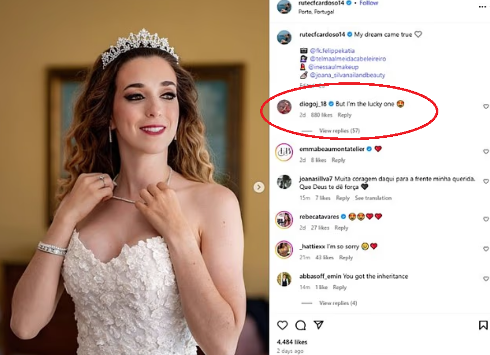 迪亞高祖達在妻子的美照下方深情留言說:「但我才是幸運的人」。(互聯網)