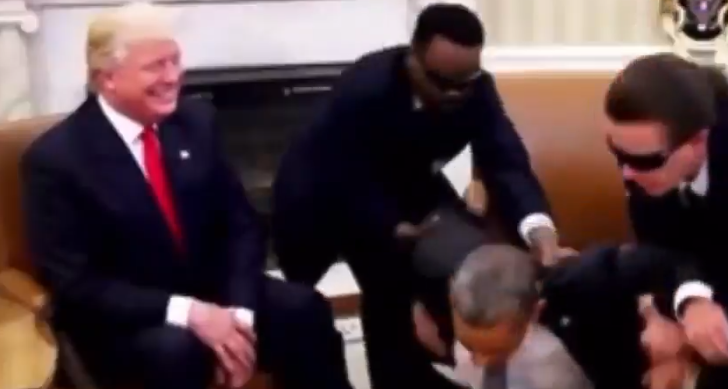 特朗普在旗下社交平台Truth Social上傳一段前總統奧巴馬被捕的人工智能(AI)生成影片。(AI生成影片)