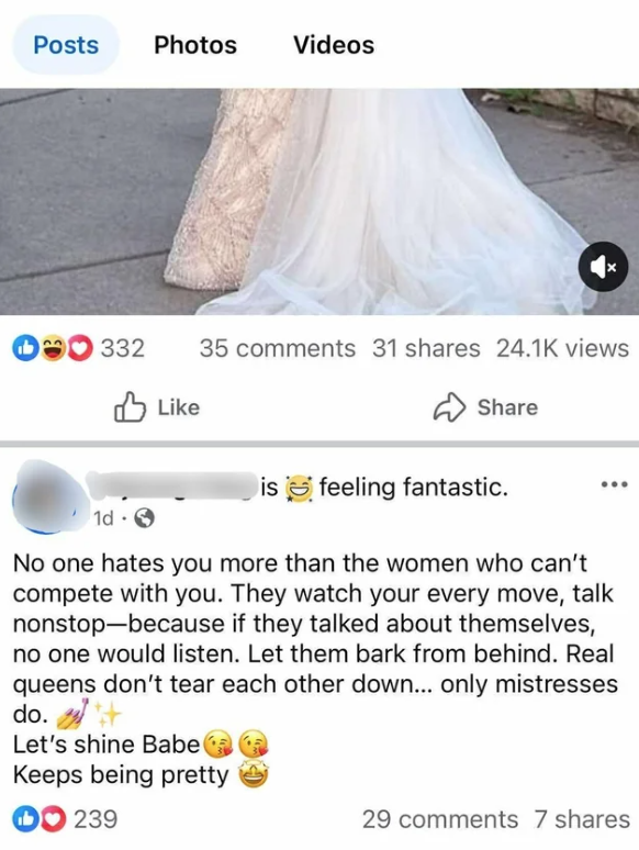 阿姨在Facebook反駁酸民,認為他們只是妒忌。(互聯網)