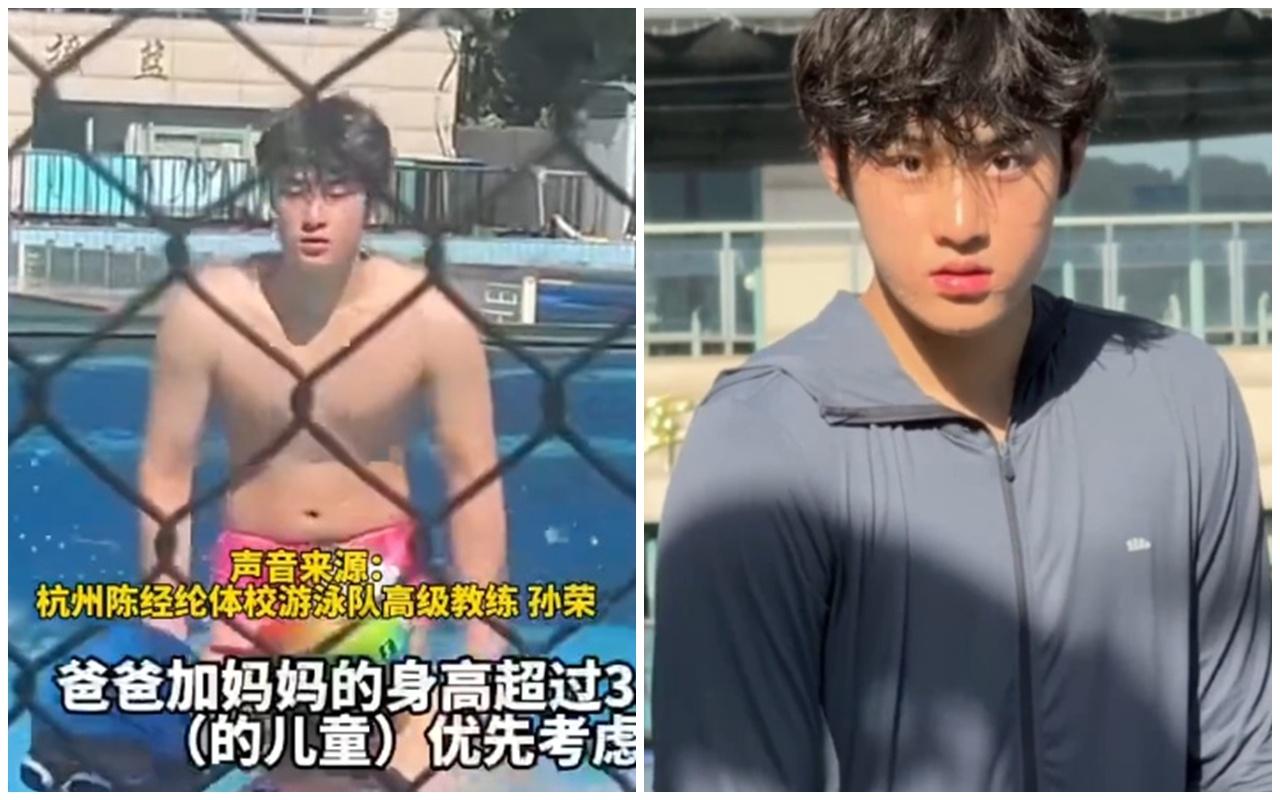 杭州游水教練爆紅,母送子女上課兼偷拍,網民笑翻:精神糧食。(微博)