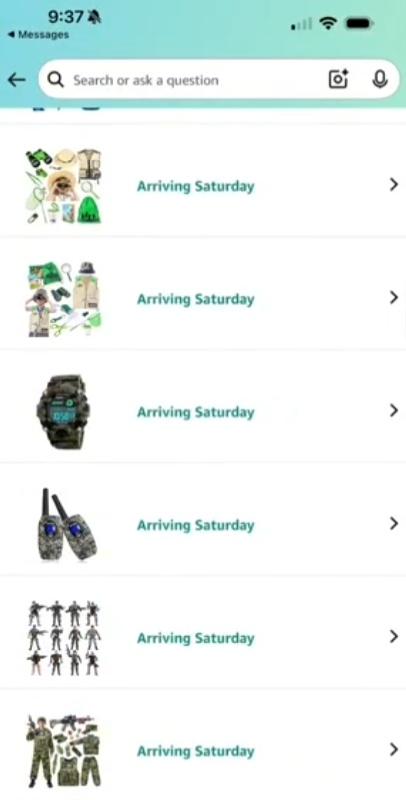 根據訂單列表,兒子買了7部兒童可騎乘的玩具車、各種玩具多達31件。(X)