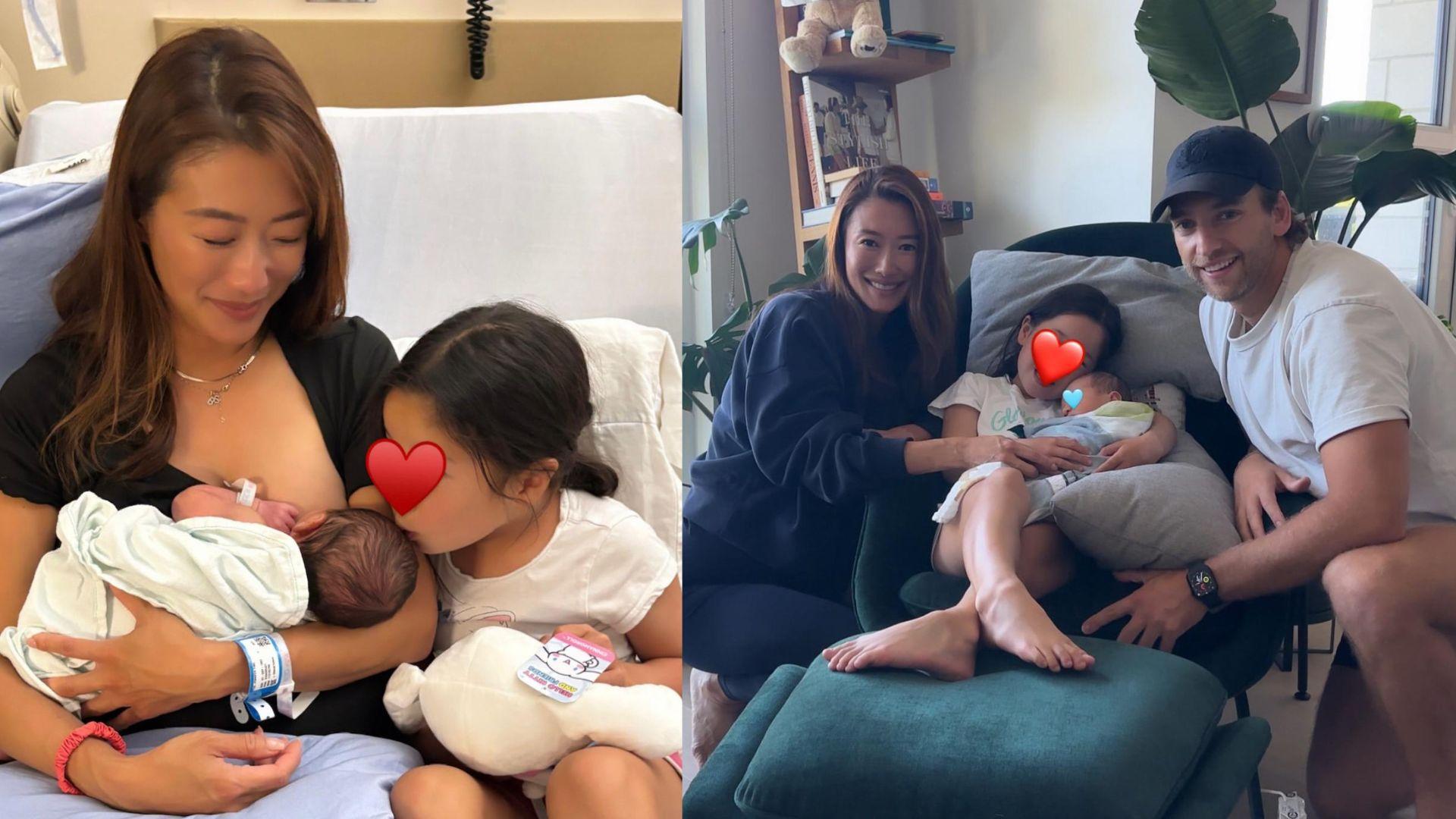 謝婷婷曬一家四口全家福。