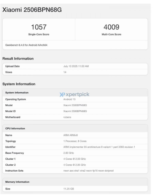 該型號日前現身 Geekbench 6.4.0 資料庫,進一步確認了其身份。測試原型機在單核項目獲得 1,057 分,多核則拿下 4,009 分,不過跑分成績僅供參考,畢竟工程機的表現未必代表最終零售版本的效能。