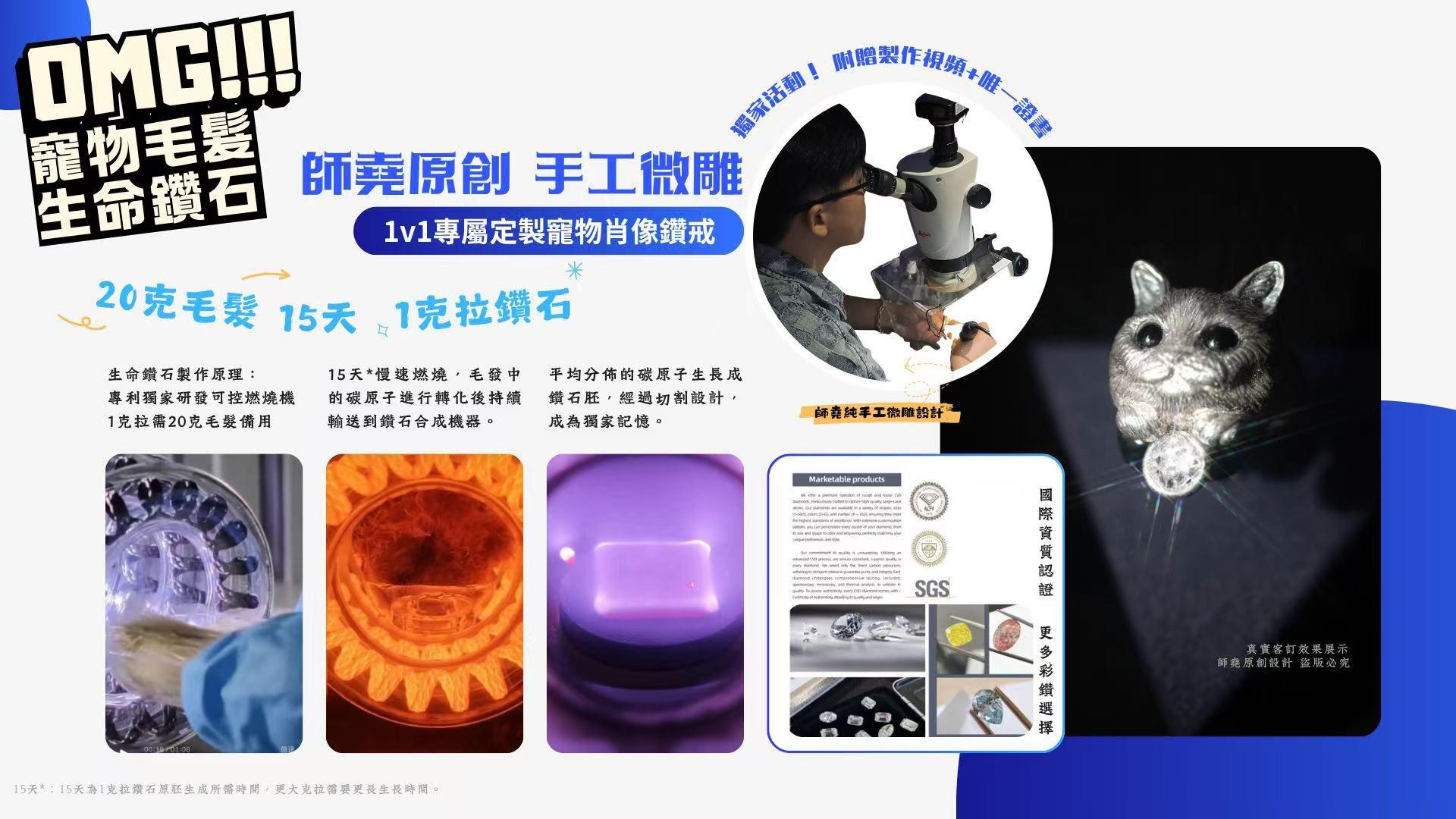 深圳師堯首飾設計(展位編號:3B-N19)以專利技術將寵物毛髮化為獨一無二的生命鑽石,為寵物主人留下永恆回憶。