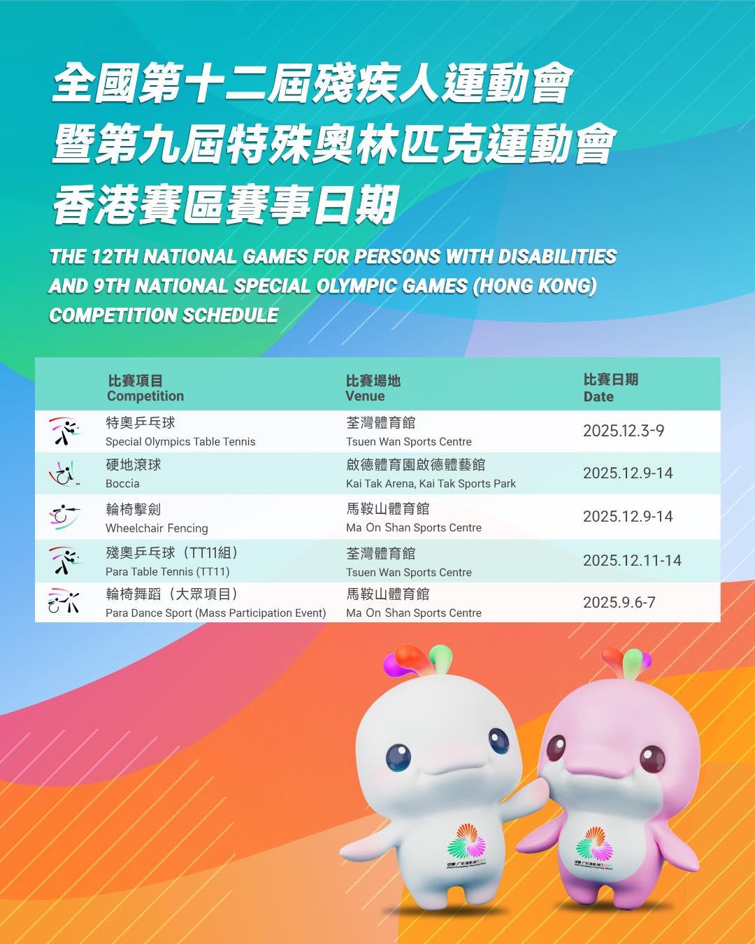 全運會香港賽區|殘特奧會香港賽區賽程(2025全運會香港賽區 FB)