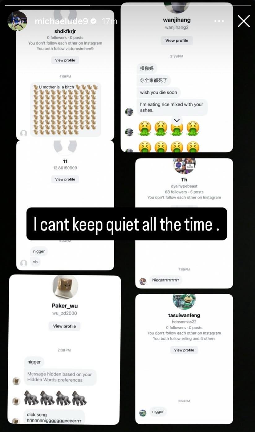 米高原本在社交平台展示有關的歧視言論。(IG截圖)