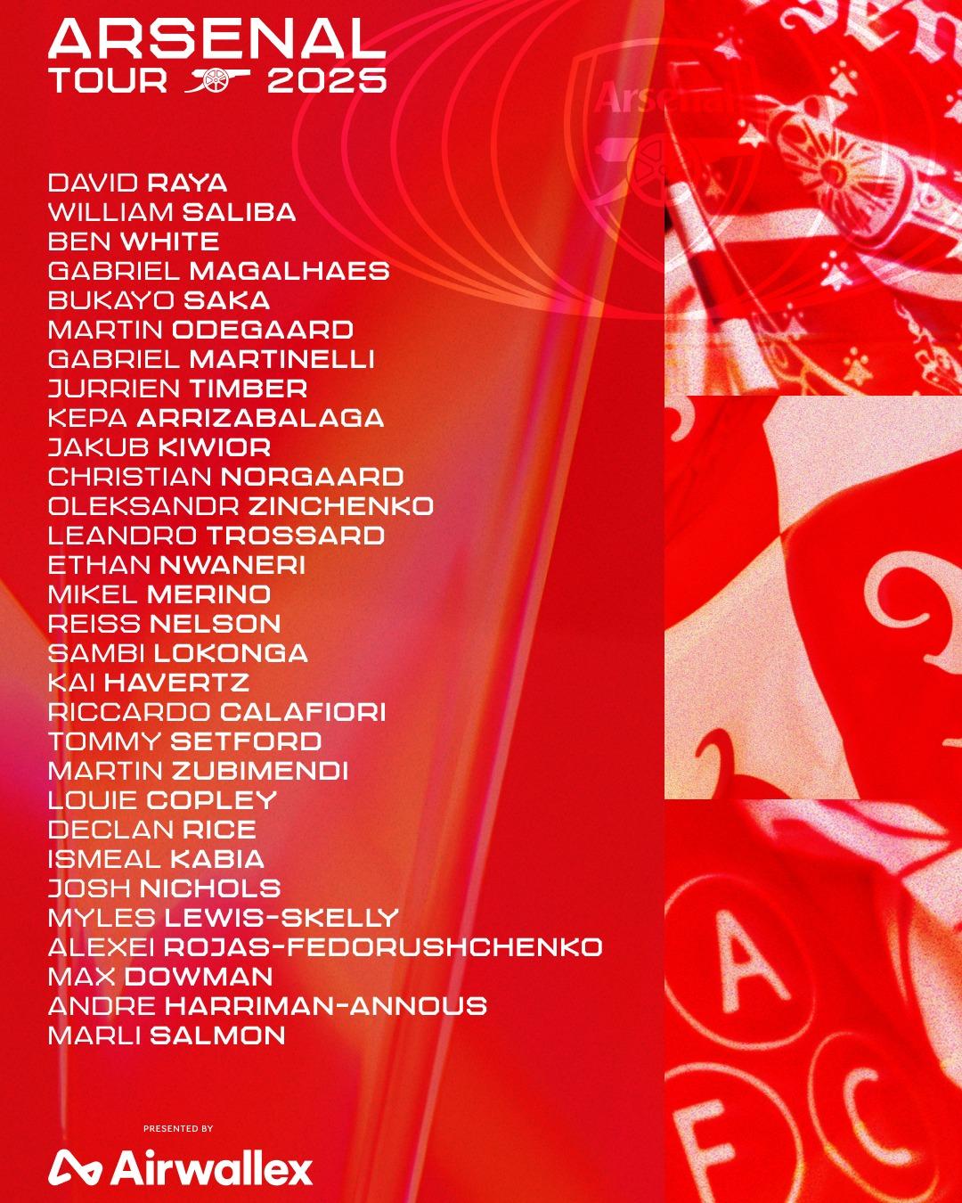 阿仙奴亞洲行訪新加坡及香港名單。