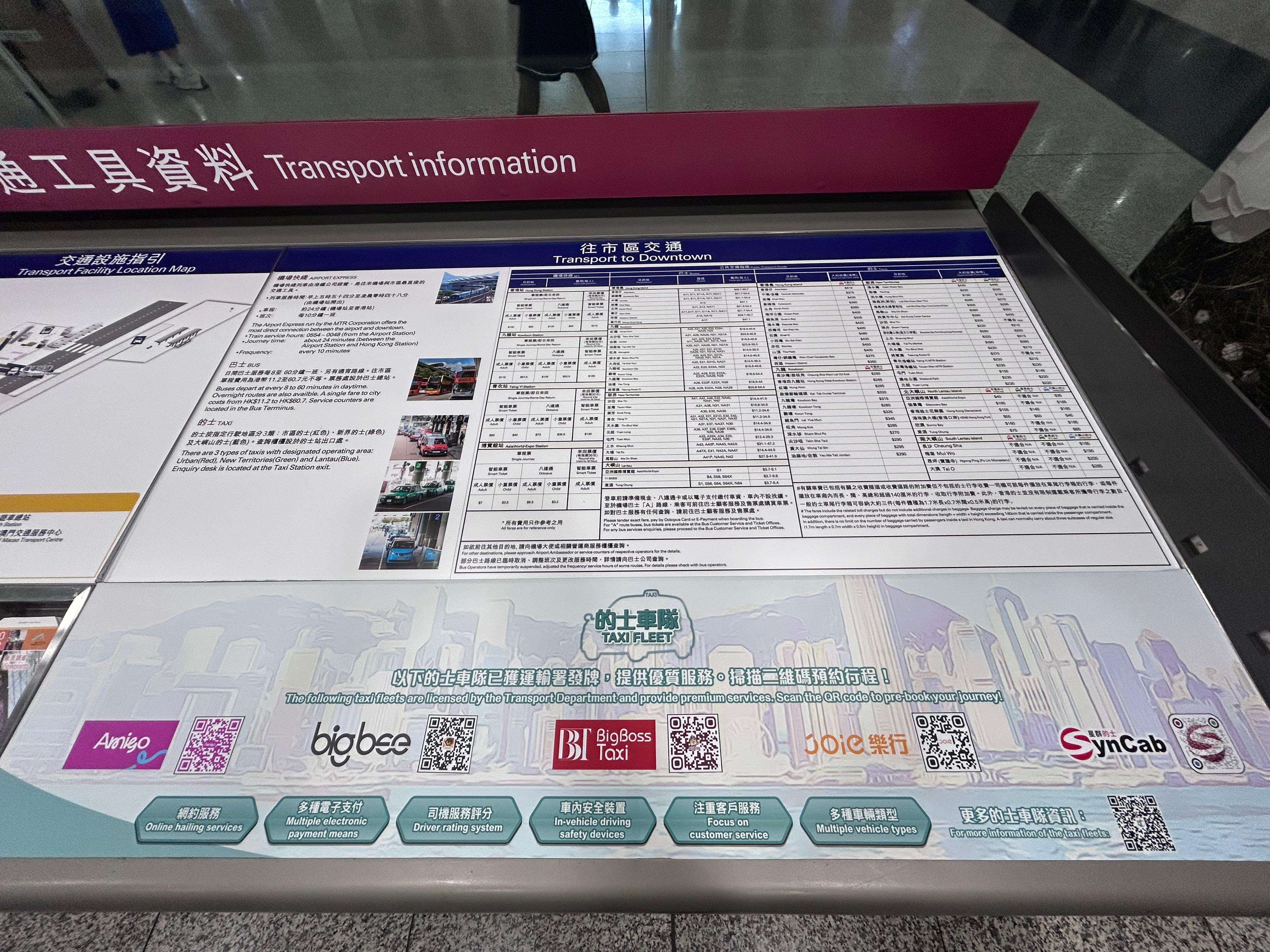 署方已於機場加裝展示板,向市民和旅客展示網約服務二維碼,便利乘客預約。(政府新聞處)