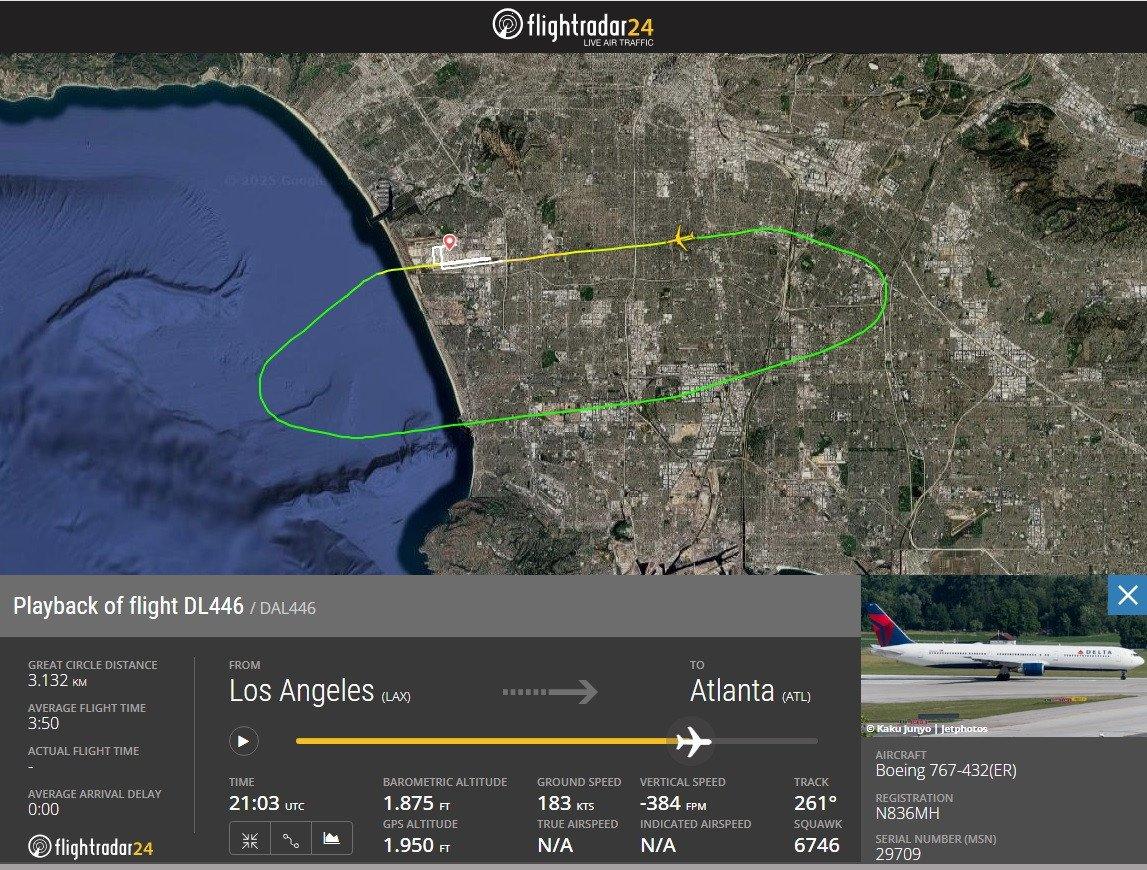 達美航空DL446客機飛行紀錄。(網上圖片)