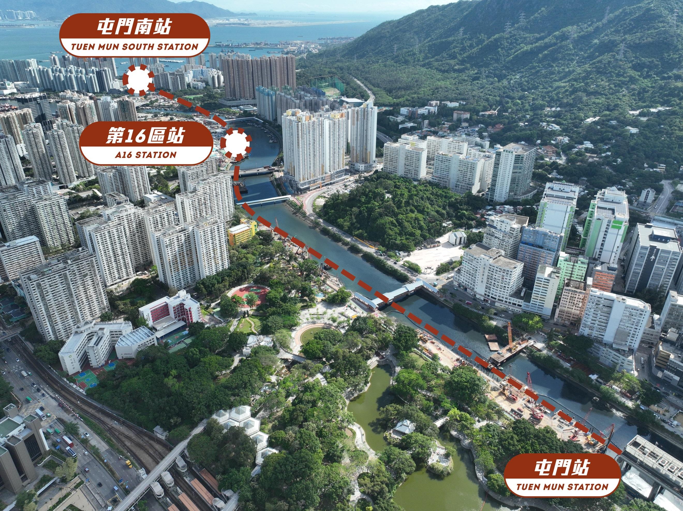 項目將屯馬綫由屯門站以高架橋向南延伸約2.4公里,並興建兩個新車站。