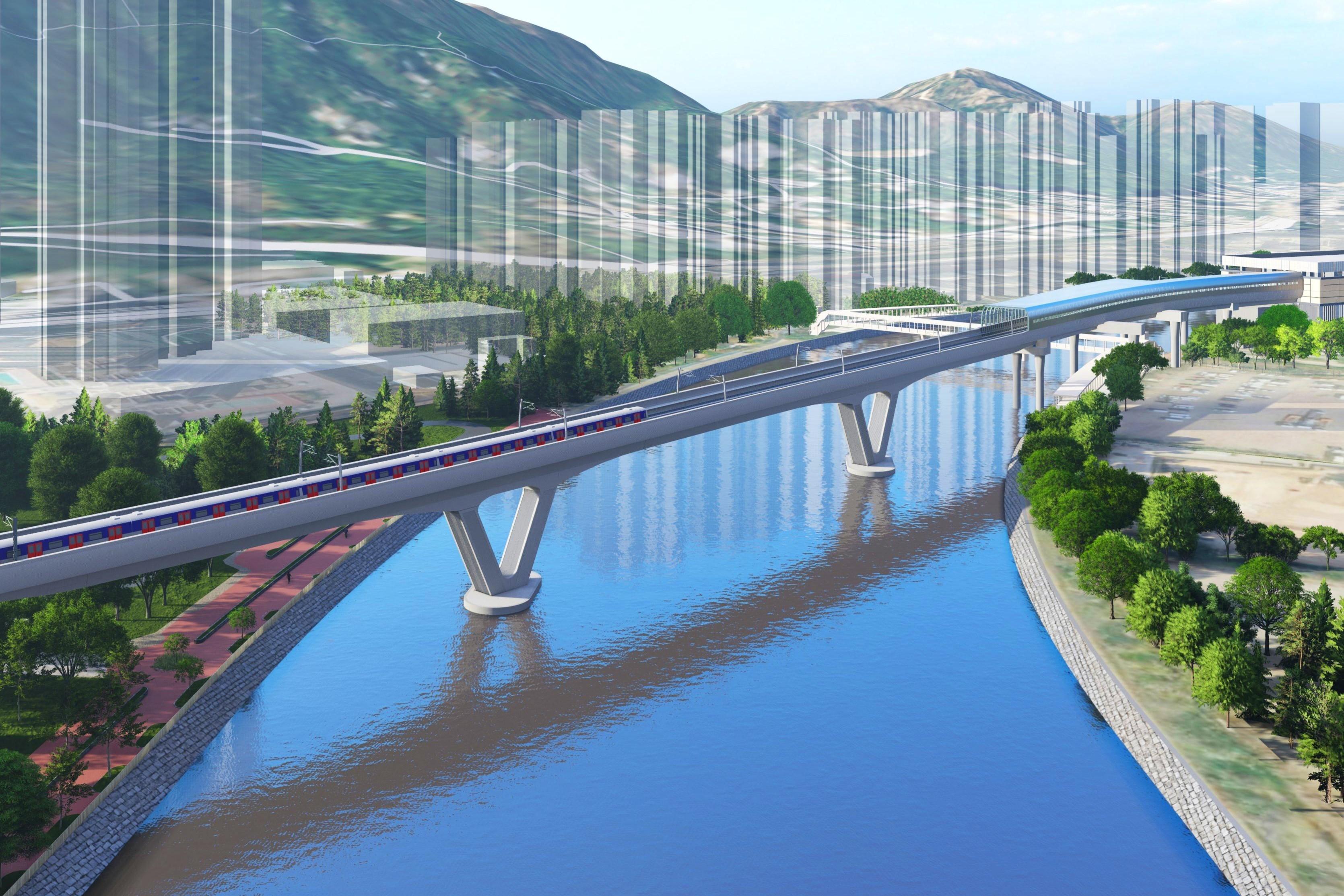 港鐵屯門南延綫屯門河高架橋施工展開,目標2030年竣工。(港鐵)