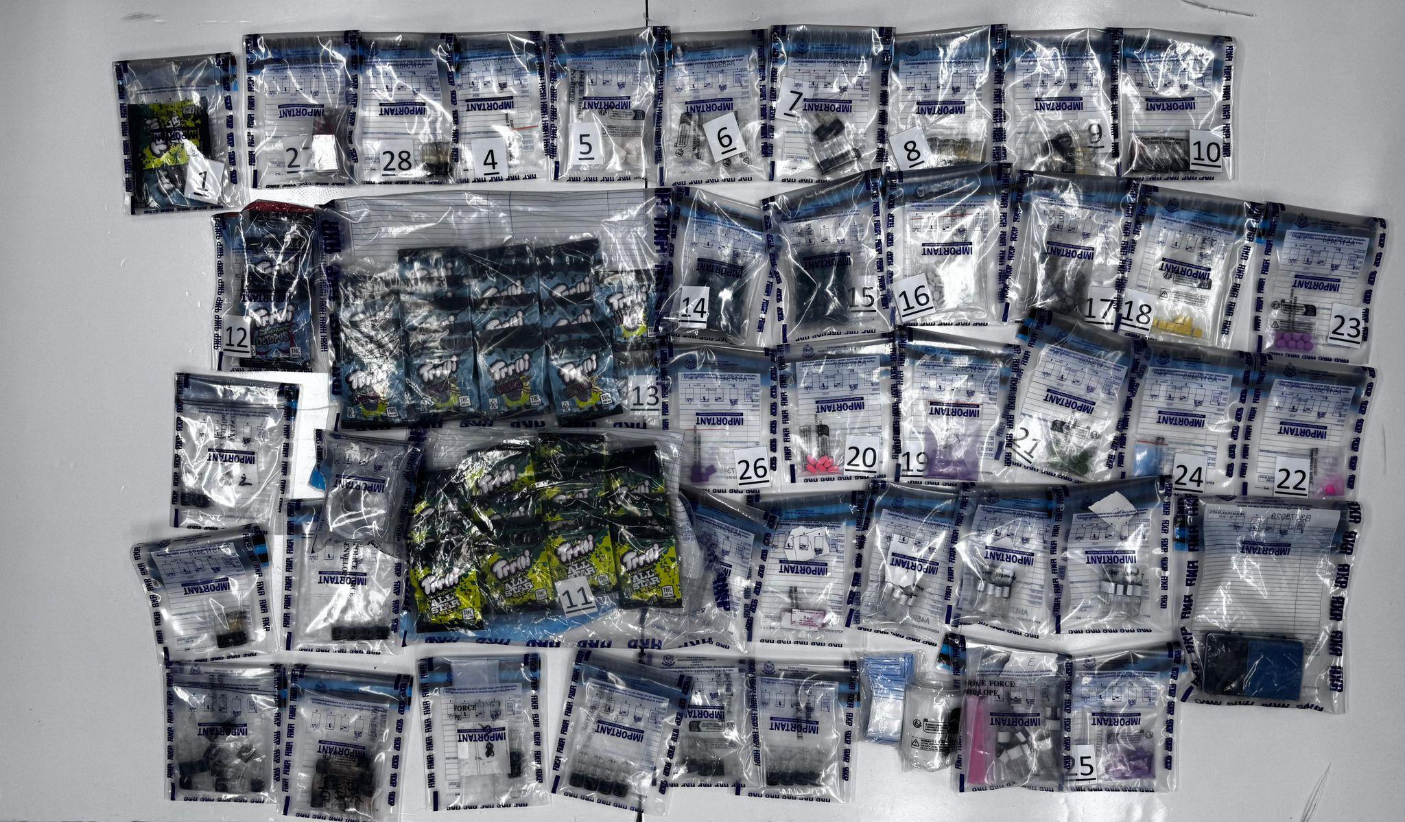 警九龍城掃毒檢14萬元毒品,兩男被捕。(警方圖片)