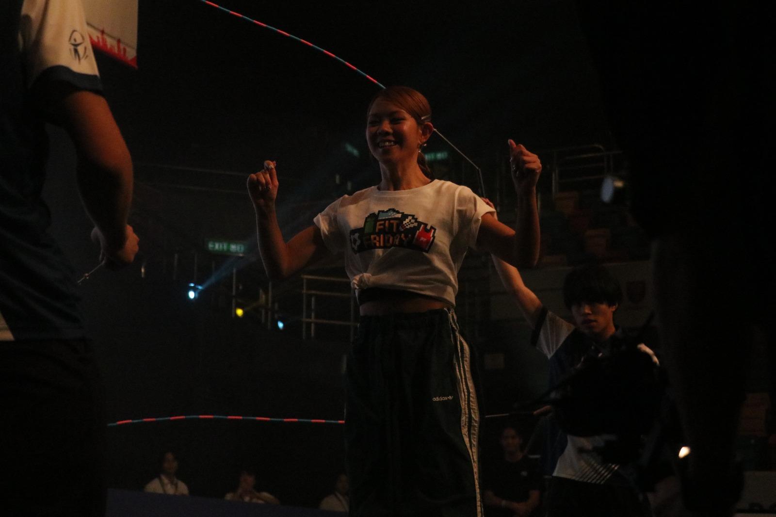 ⾹港跳繩邀請錦標賽2025開幕,沈貞巧Gao@COLLAR與現場打成一片。