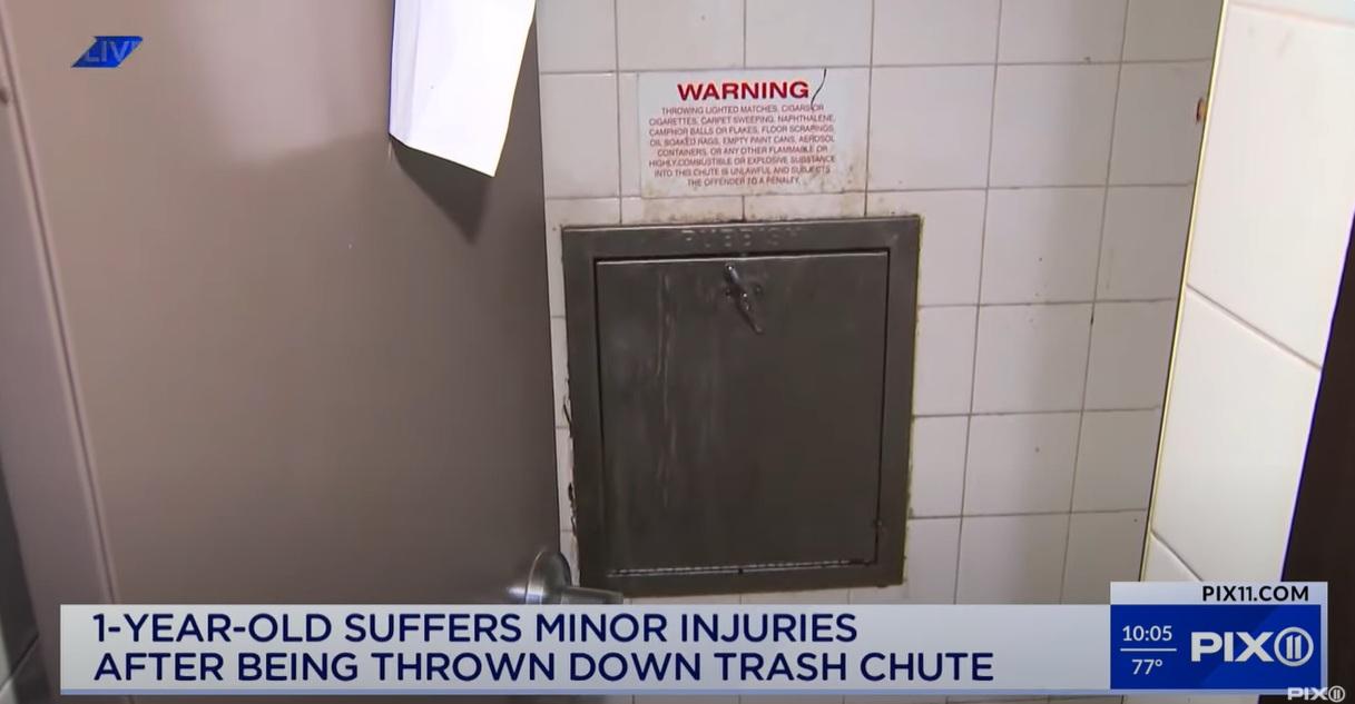 1歲女嬰在家裡突然被叔叔抱走,從3樓扔進住宅大廈的垃圾槽裡。(互聯網)