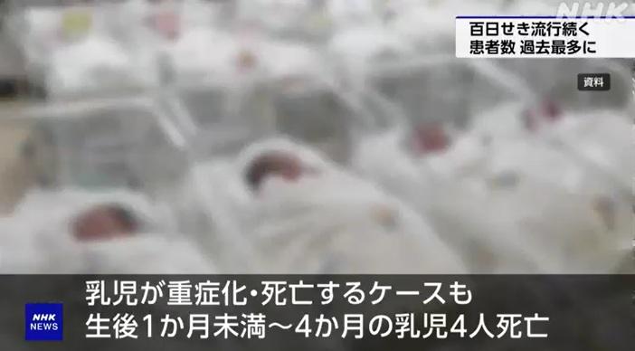 NHK報道,至少4個地區有4名嬰兒感染百日咳死亡。(互聯網)