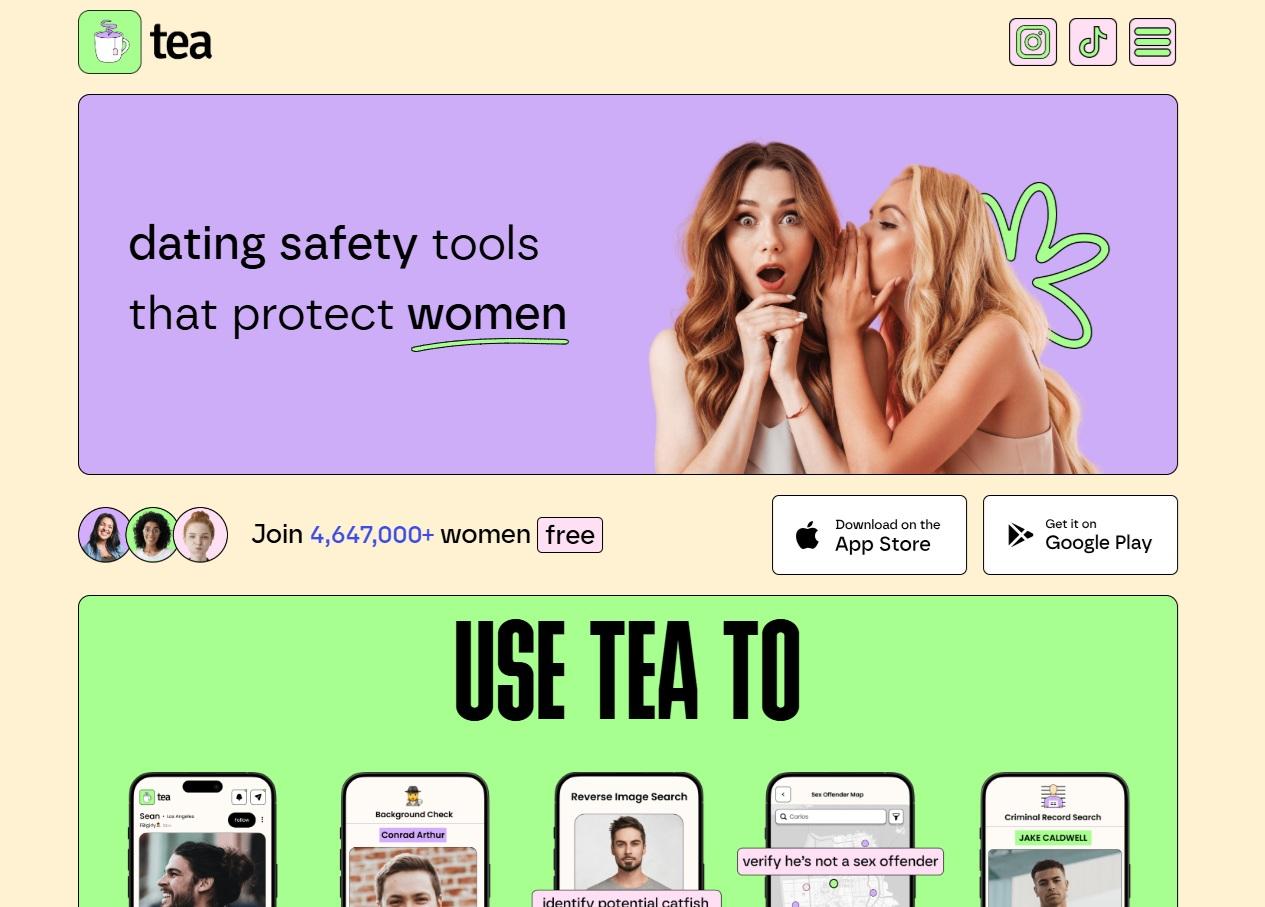 Tea在交友上的理念是「女性約會不該在人身安全上讓步」。(互聯網)