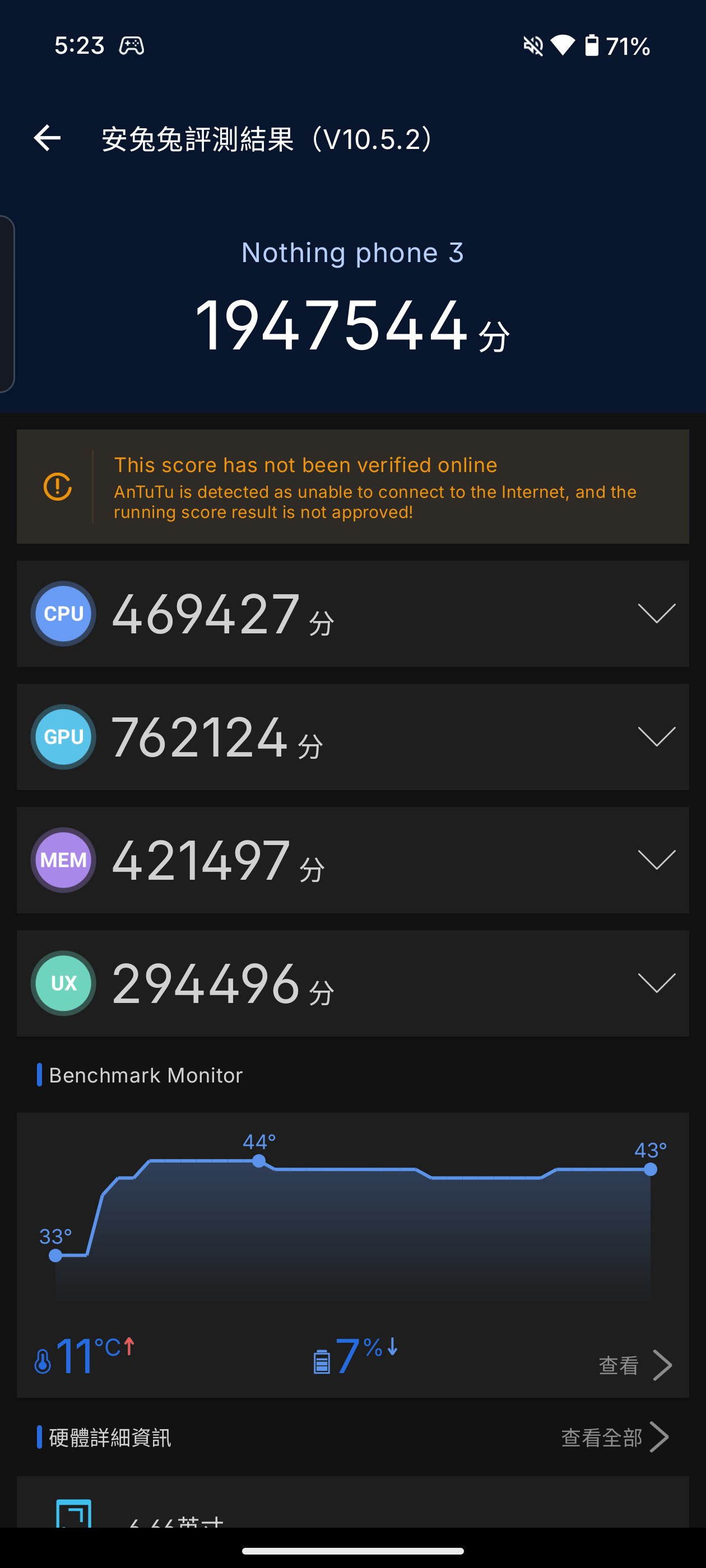 Nothing Phone (3)安兔兔跑分達194544。
