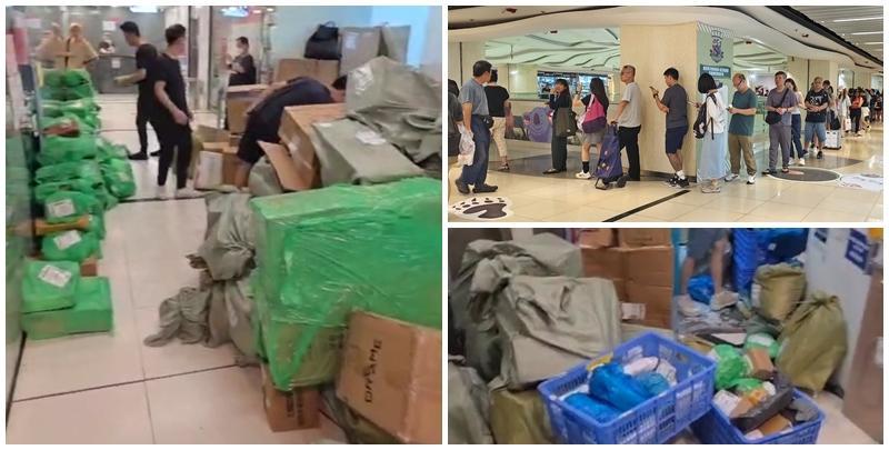 網購平台「拼多多」與香港順豐停止合作,坑口南豐廣場「菜鳥驛站」自提點出現排隊人龍。