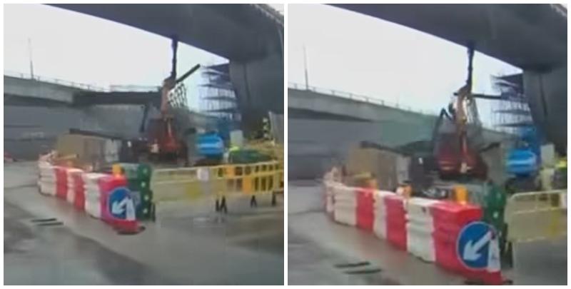 港珠澳大橋香港口岸人工島發生工業意外,社交平台流傳車Cam影片。(HongKong CarCam fb)