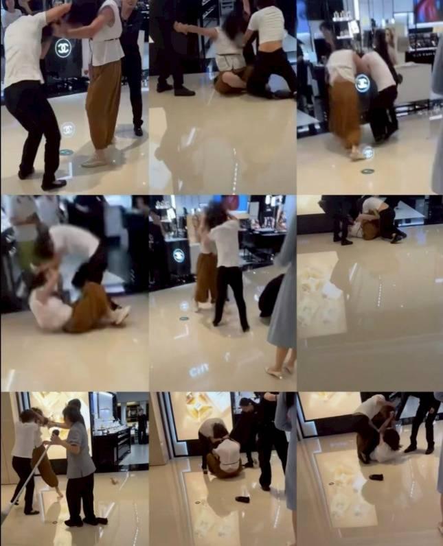 安徽合肥店員與女顧客扭打成一片成為MMA事件。(微博)