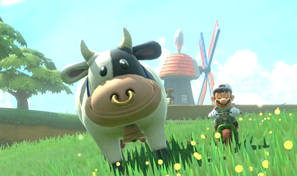 遊戲廠任天堂Nintendo新主機Switch 2主力作品《瑪利歐賽車世界》,一隻深受玩家喜愛的乳牛角色「哞哞牛」(Moo Moo Cow)在遊戲內被戴上鼻環。