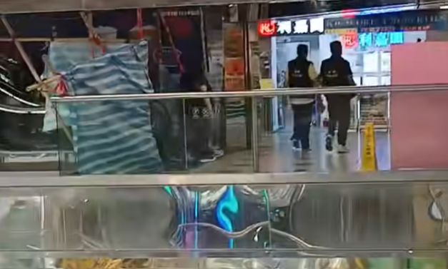 大批機動部隊及便衣警員於葵涌廣場部署行動,期間向多間二手書店的店員查問身份。(影片截圖)