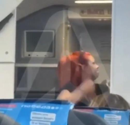 女子連續揮拳,引發周圍乘客驚慌。(X)