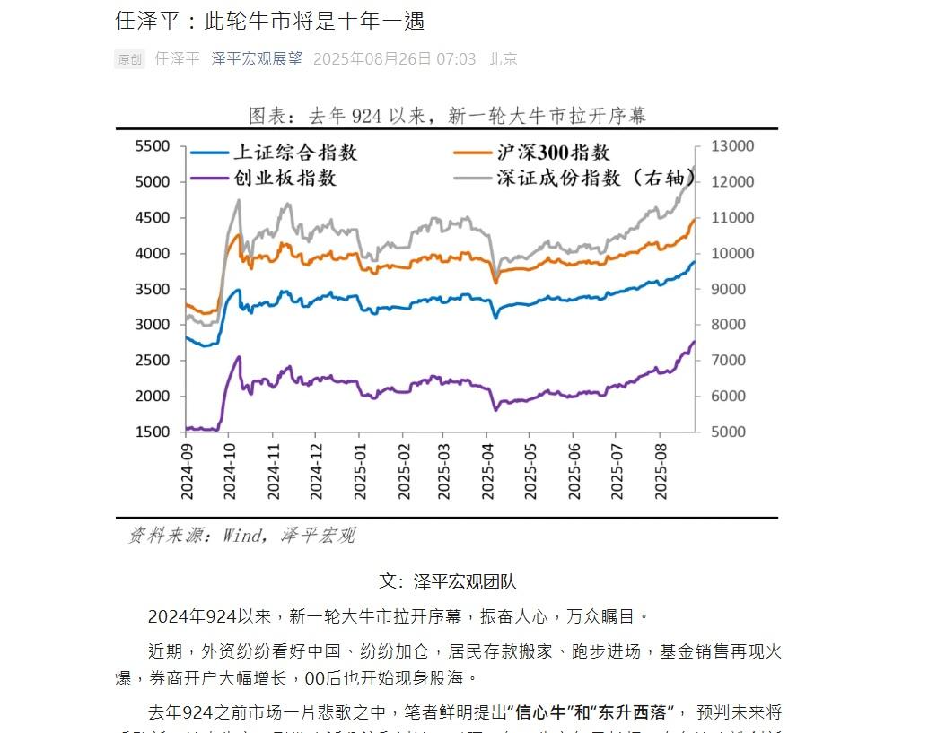 任澤平表示,內地股市此輪牛市將是十年一遇,堪稱「史詩級別」。(微信截圖)