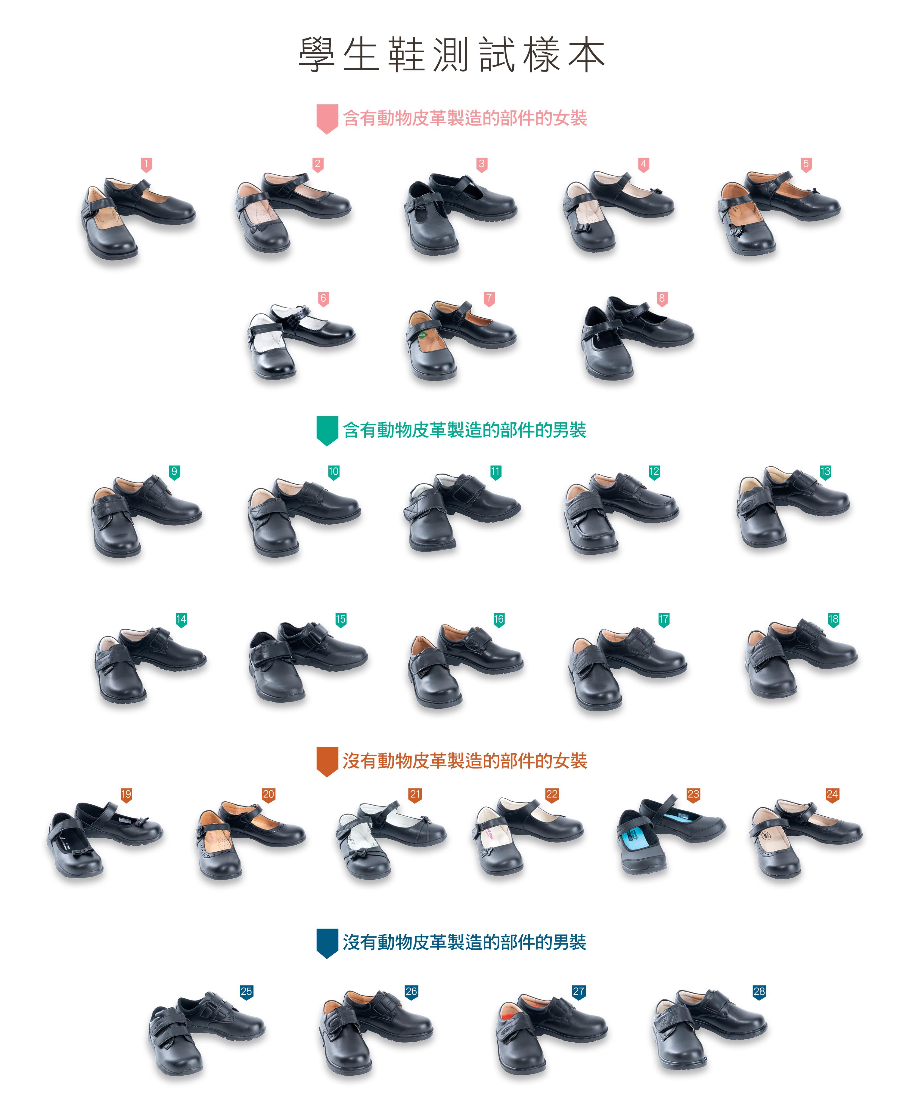 消委會測試28款小學生鞋樣本,其中13款樣本檢出有害物質。(消委會提供)