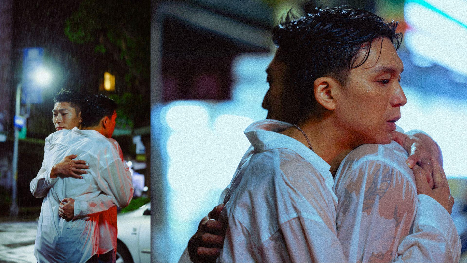 盧鎮業為Zelos拍MV,兩人在台北雨中濕身相擁。