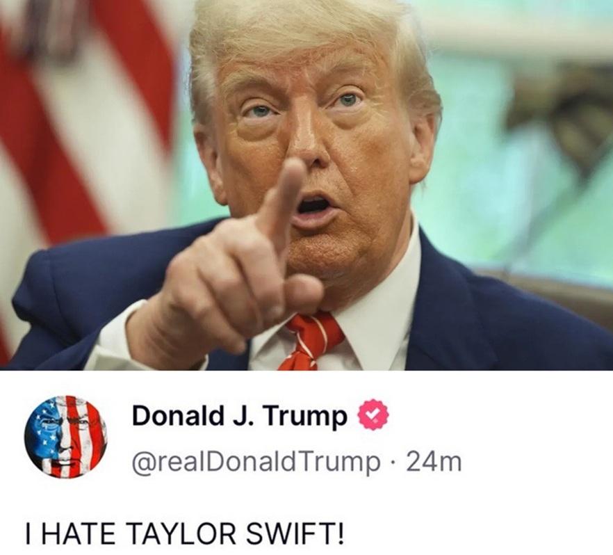 特朗普去年發文:「我討厭Taylor Swift」。