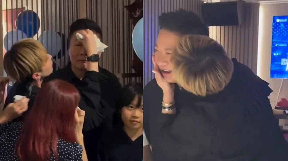 湯盈盈為丈夫錢嘉樂抹走忌廉,其後又肉緊地獻吻。(Threads@Annie Man 文頌嫻)