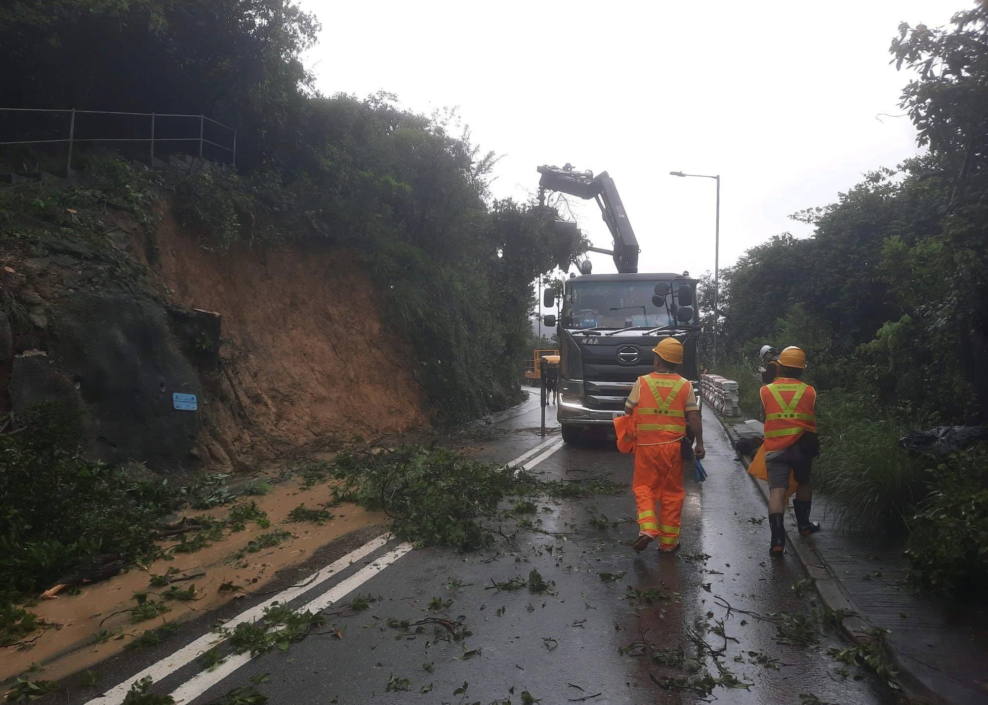 大潭道近大潭篤水塘山泥傾瀉現場緊急清理工作完成。(路政署圖片)
