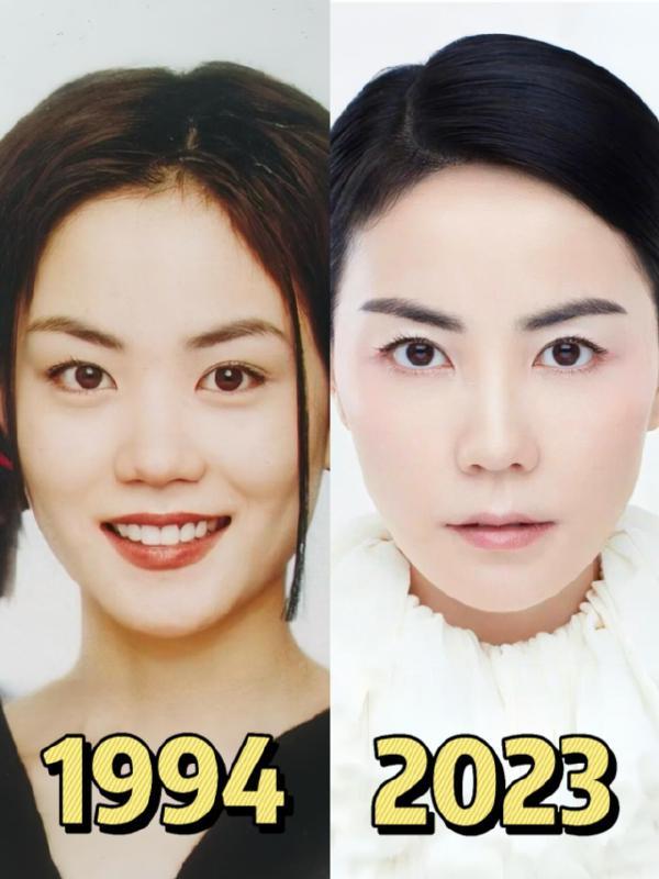 網友拿出王菲30年前的舊相與現今的她做對比,分別不大。