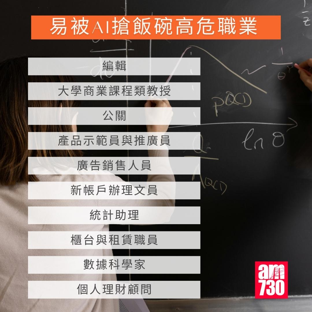 易被AI搶飯碗高危職業/不易被AI取代安全職業|。(am730製圖)