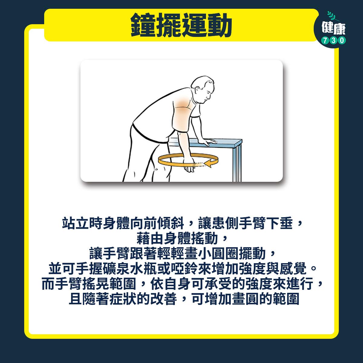 中醫療法有助縮短五十肩病程 簡單3招改善關節靈活度|鐘擺運動(am730製圖)