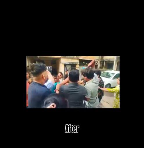 群眾圍毆虐狗男子,場面混亂。(互聯網)