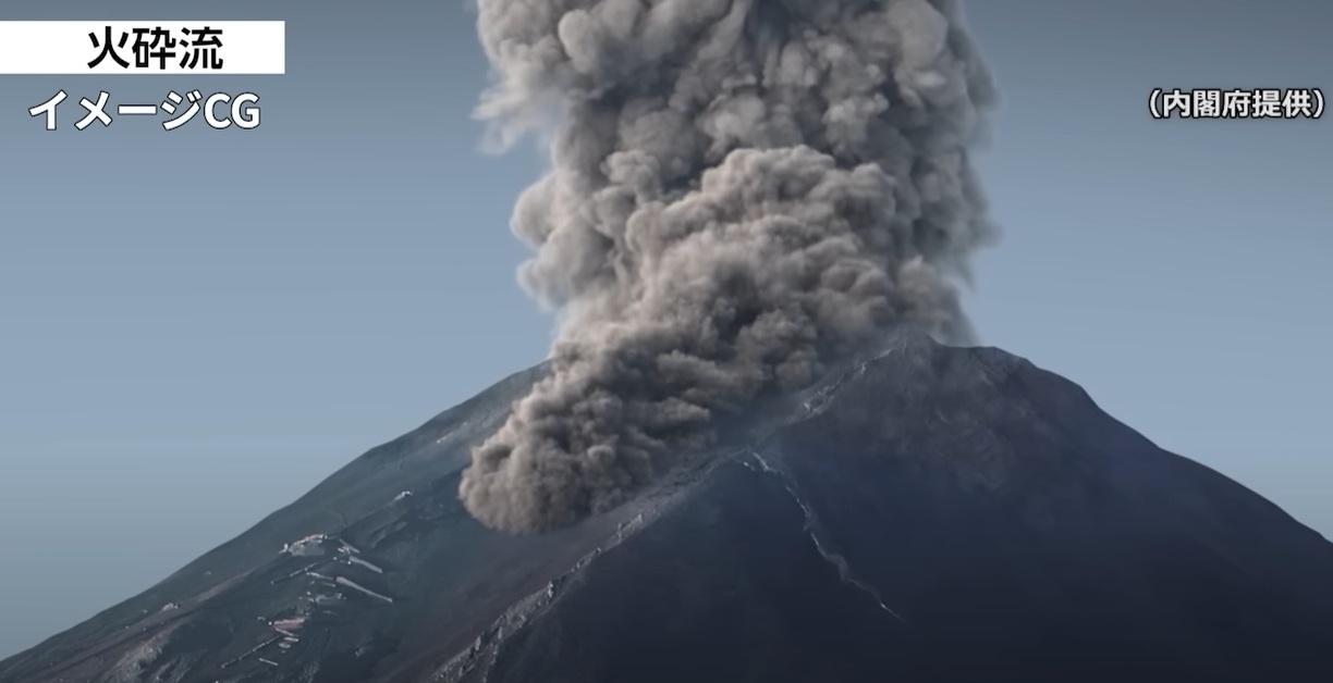 日本內閣府在火山防災日發布的富士山大爆發電腦模擬影片。(互聯網)
