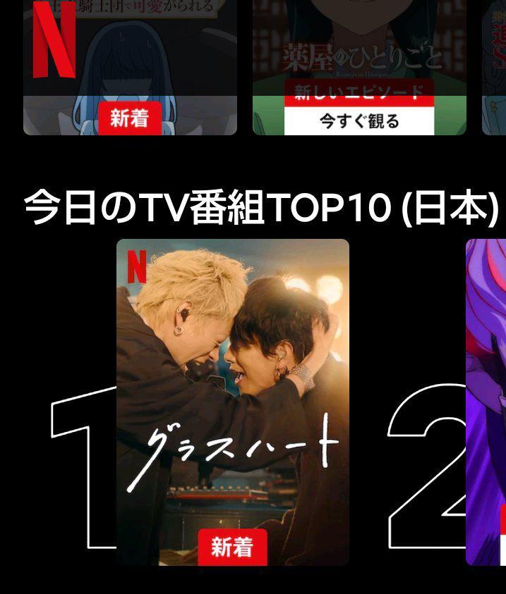 《玻璃之心》目前成為日本Netflix電視節目Top 10冠軍。