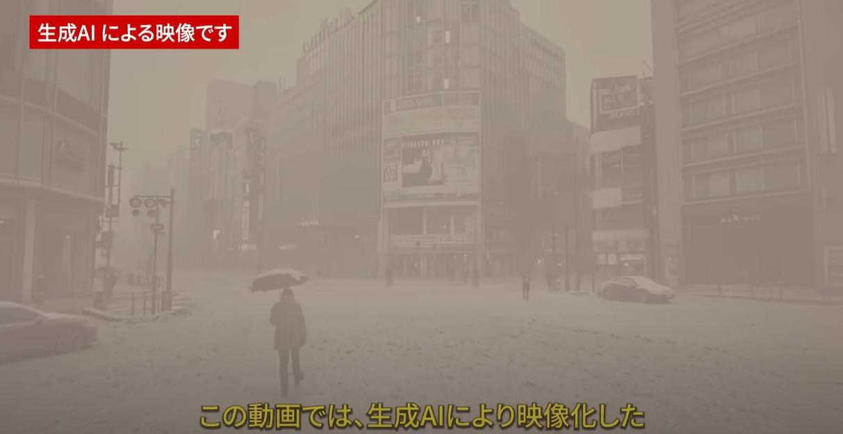 AI模擬富士山大爆發影片中,富士山火山灰籠罩東京。(互聯網)