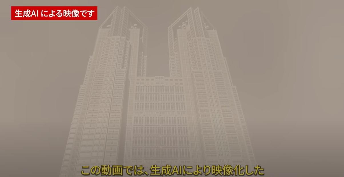 AI模擬富士山大爆發影片中,富士山火山灰籠罩東京。(互聯網)