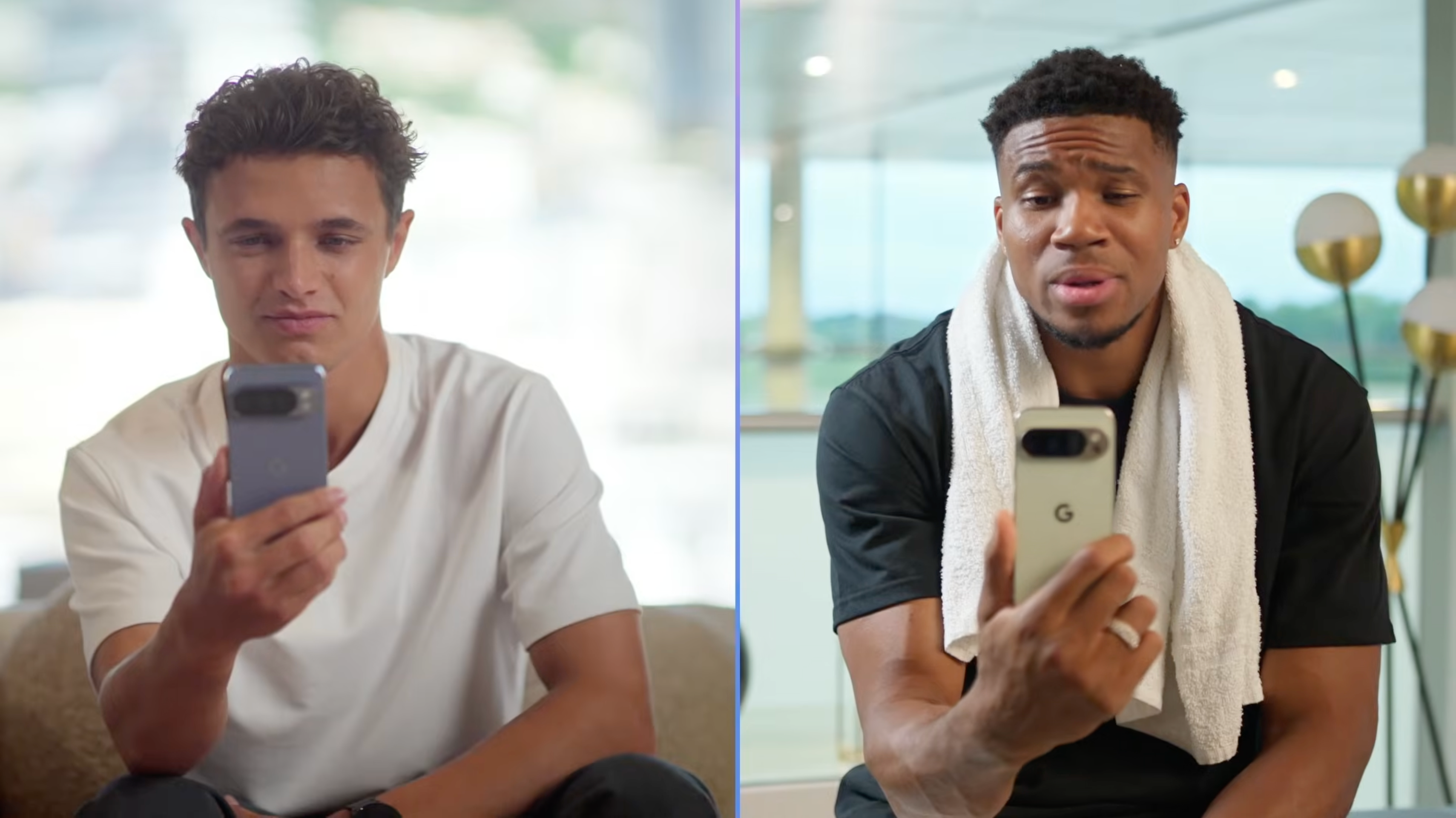 Lando Norris與Giannis Antetokounmpo試用Gemini Live功能。