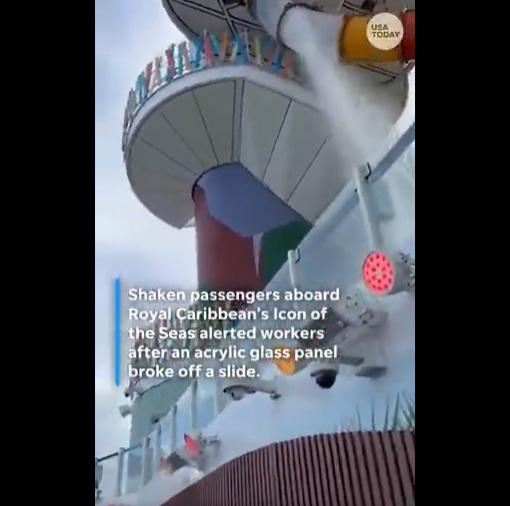 滑水道突然穿了大洞,水不停流出。(互聯網)