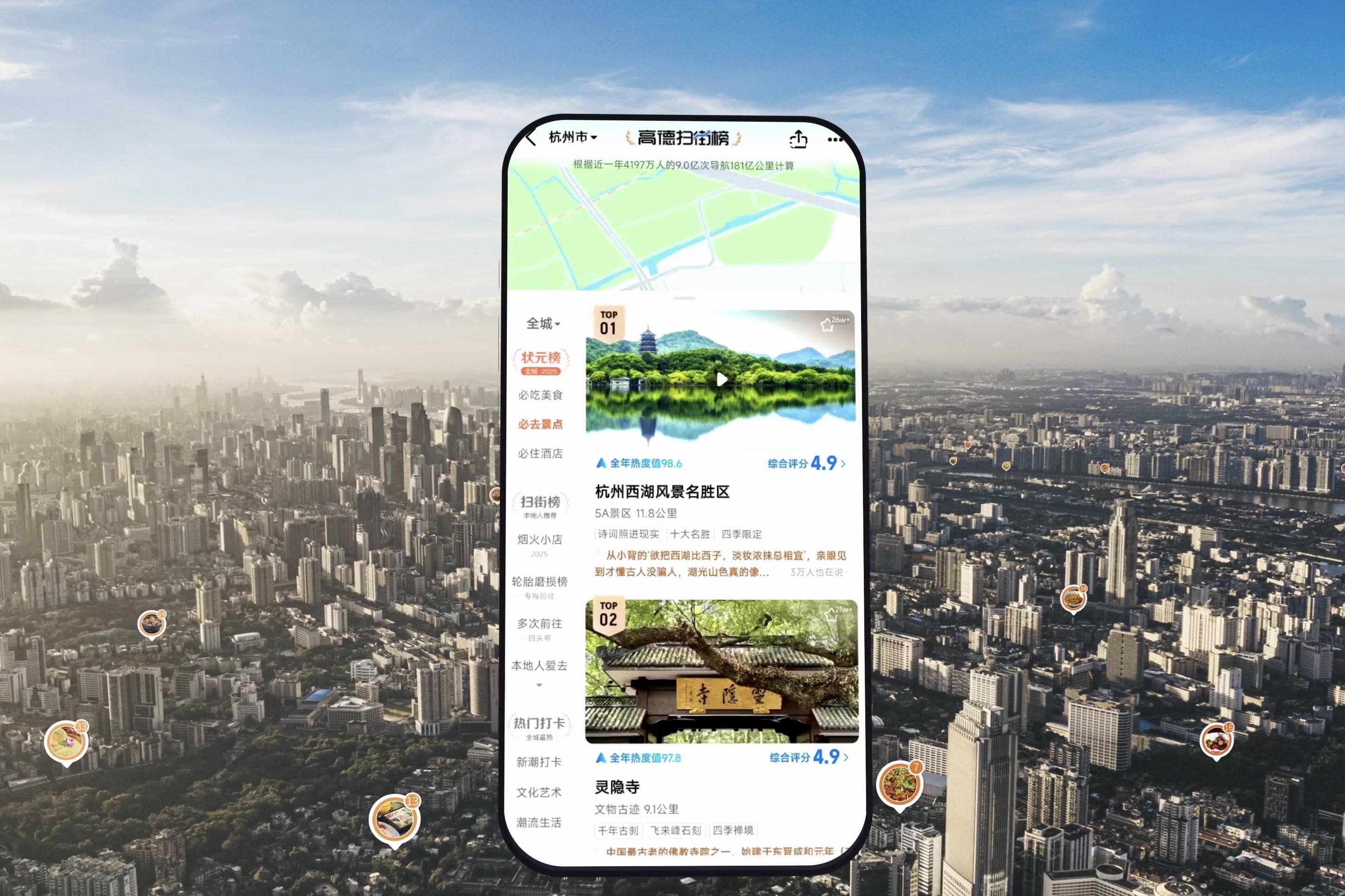 阿里旗下高德發佈「高德掃街榜」,全力支持線下服務消費。(阿里巴巴提供)