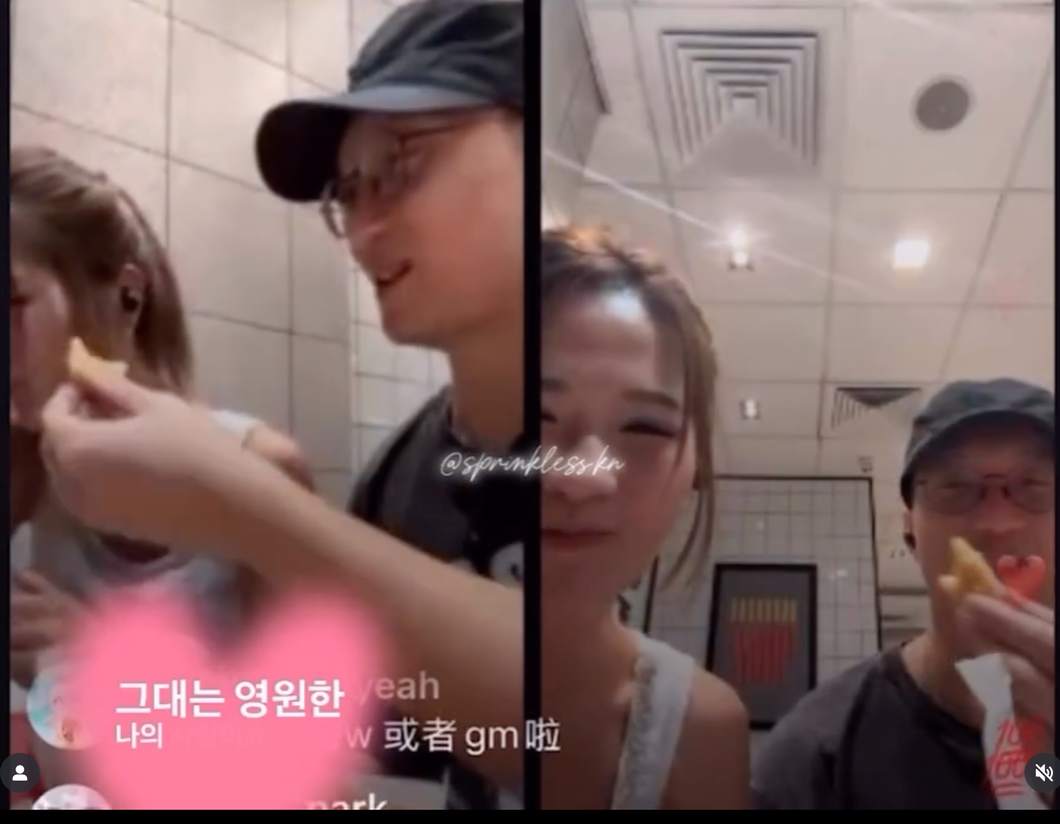 二人在麥記甜蜜餵食。