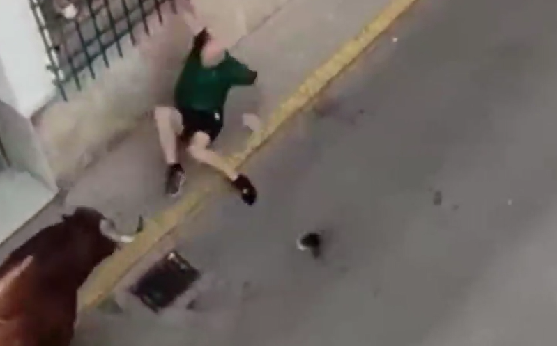 男子被公牛猛撞及扯下一刻。(互聯網)