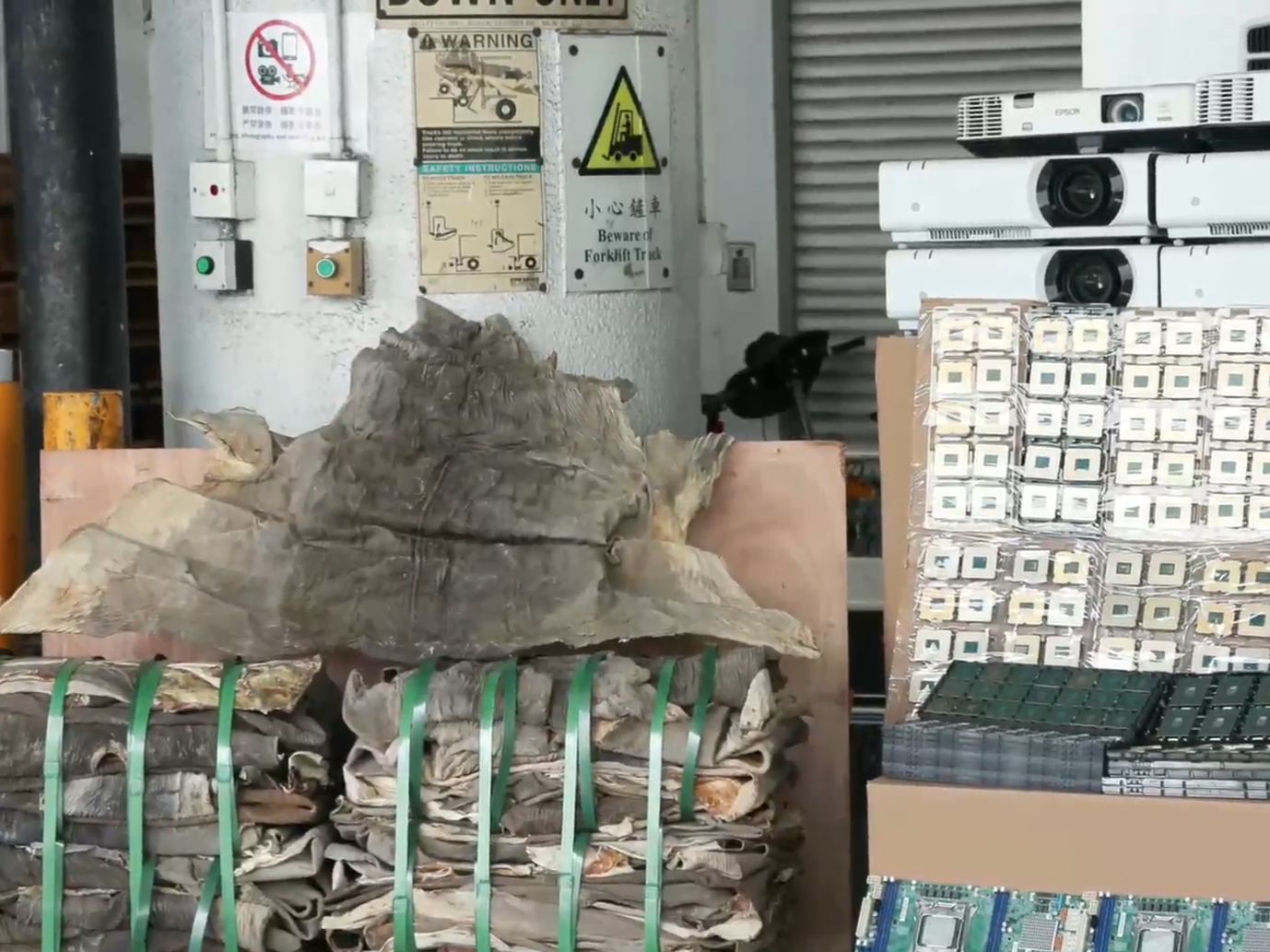 海關檢獲1.4億元走私貨,包括瀕危鯊魚皮。(香港海關Facebook)